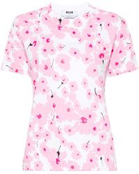 MSGM - Floral-print Cotton T-shirt - Lyst
