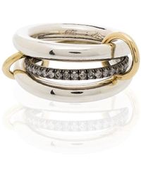 Spinelli Kilcollin - Sterling Silver And 18kt Yellow Gold Libra Noir Rhodium Diamond Link Ring - Lyst