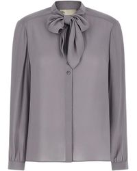 Tory Burch - Georgette Bow Mandarin Collar Blouse - Lyst
