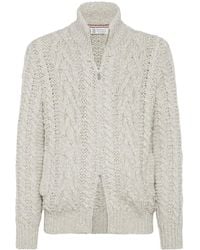 Brunello Cucinelli - Neutral Cable-knit Zip-up Cardigan - Men's - Fabric/cashmere - Lyst