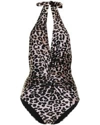 Duskii - Leopard-Print Halterneck Swimsuit - Lyst