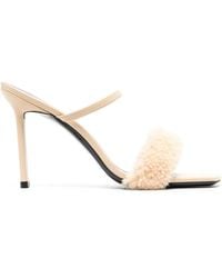 BY FAR - Pink Ada 100 Shearling Trim Leather Sandals - Women's - Sheep Skin/shearling/calf Leather - Lyst
