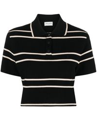 Saint Laurent - Polo cropped in pique a righe - Lyst