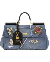 Dolce & Gabbana - Verzierte Tote Bag Sicily Medium Aus Denim - Lyst