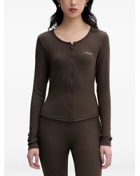 La Mania - Virgina Ribbed-Knit Zip-Up Top - Lyst