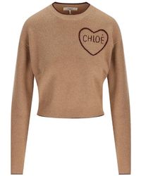 Chloé - Heart-Embroidered Ribbed-Knit Sweater - Lyst