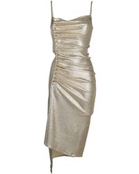Rabanne - Metallic Pleated Dress With Side-button Ruched Detail - Lyst