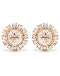 Tory Burch - Double T-plaque Crystal-embellished Earrings - Lyst