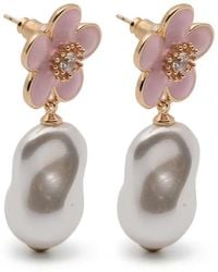 Self-Portrait - Flower-Motif Pearl-Drop Earrings - Lyst