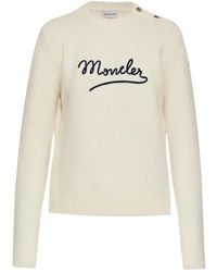 Moncler - Natural Cotton Polyamide Crew Neck Sweater - Lyst