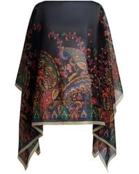 Etro - Printed Silk Poncho - Lyst