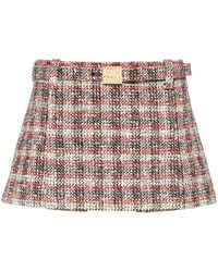 Miu Miu - Check-print Textured Miniskirt - Lyst