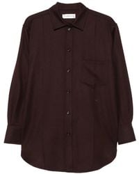 Victoria Beckham - Relaxed-Fit Acai-Colored Virgin Wool Shirt With Patch Pocket - Lyst