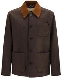Valentino Garavani - Double Wool Caban With Suede Collar And Metallic V Detail - Lyst