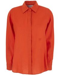 Max Mara - Chemise En Lin Falas À Logo Brodé - Lyst