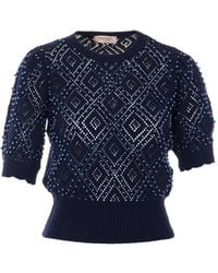 Twinset - Pearl-Embellished Knitted T-Shirt - Lyst