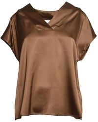 SOLOTRE - Satin-Finish V-Neck Blouse - Lyst