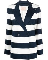 Twinset - Stripe-Print Double-Breasted Blazer - Lyst
