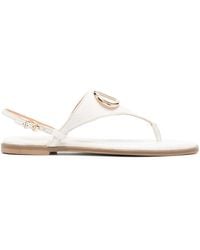 Twinset - Logo-Plaque Thong-Strap Leather Sandals - Lyst