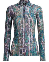 Etro - Ribbed Wool Polo Shirt With Leafy Paisley Motif - Lyst
