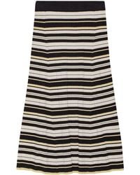 Ganni - Striped Ribbed-knit Midi Skirt - Lyst