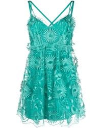 Alberta Ferretti - Floral-Embroidered Ruffled Mini Dress - Lyst