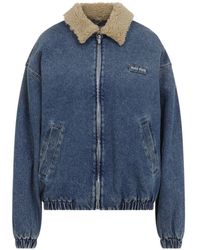 Miu Miu - Shearling-Collar Logo-Patch Denim Jacket - Lyst