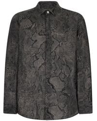 Roberto Cavalli - Snakeskin-Print Linen Shirt - Lyst