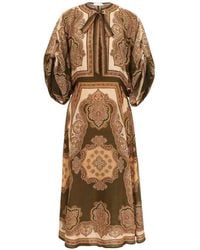 Zimmermann - Mahon Paisley-Print Tie-Neck Midi Dress - Lyst