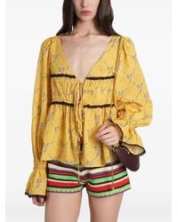 Siedres - Bow-Print Ruffled Top - Lyst