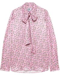 MSGM - Floral-Print Pussy-Bow Shirt - Lyst