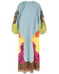knee length dresses for ladies Green Delicate Tapestry Euroflax Premium Linen Midi Dress  FARM Rio
