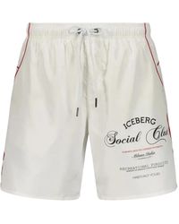 Iceberg - Logo-Print Piped Swim Shorts - Lyst