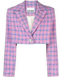 Ganni - Checked Cropped Blazer - Lyst