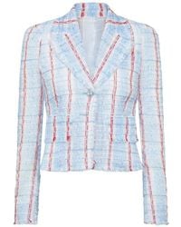 Thom Browne - Striped Frayed Tweed Jacket - Lyst