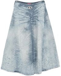 DIESEL - Denim Midi-Rok Met A-Lijn En Logoplakkaat - Lyst