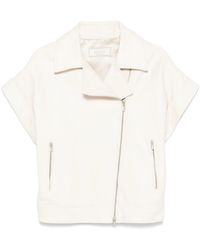 Peserico - Leather Short-Sleeve Biker Jacket - Lyst