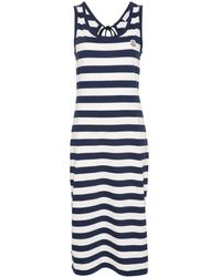 Moncler - Logo-appliqué Striped Midi Dress - Lyst