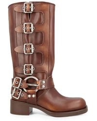 Miu Miu - Buckle-Detail Leather Boots - Lyst