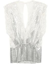 Rabanne - Mesh Top Met Gesmockte Taille En Kant - Lyst