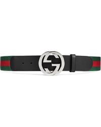Gucci - Interlocking G Web & Leather Belt - Lyst