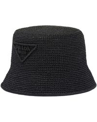 Prada - Triangle-logo Raffia Bucket Hat - Lyst