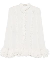 Alberta Ferretti - Ruffled Silk-Blend Blouse - Lyst