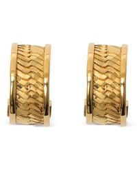 Burberry - Engraved Check Hoop Earrings - Lyst