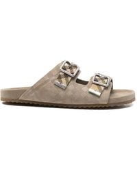 Burberry - Check Suede Urchin Sandals - Lyst