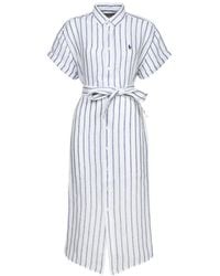 Polo Ralph Lauren - Striped-Pattern Tie-Waist Midi Shirt Dress - Lyst