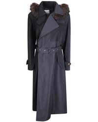 Sacai - Fur-Trim Belted Coat - Lyst