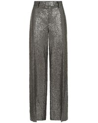 Brunello Cucinelli - Pantalon Ample Évasé Et Brodé En Flanelle De Laine Vierge Texturée - Lyst
