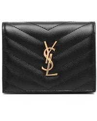 Saint Laurent - Pebbled Logo Plaque Cardholder - Lyst