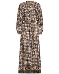 Pierre Louis Mascia - Aloe Leopard-Print Plaid-Pattern Maxi Shirt Dress - Lyst